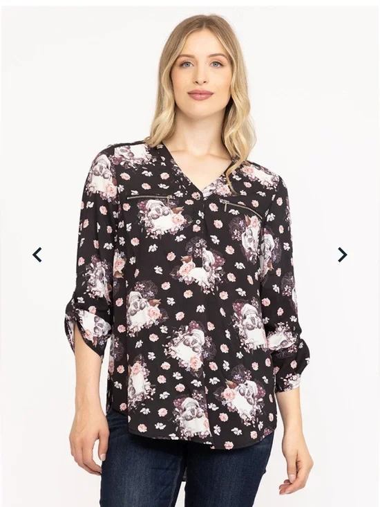 Warehouse One NWT Scull Floral Blouse size M. - Picture 2 of 11